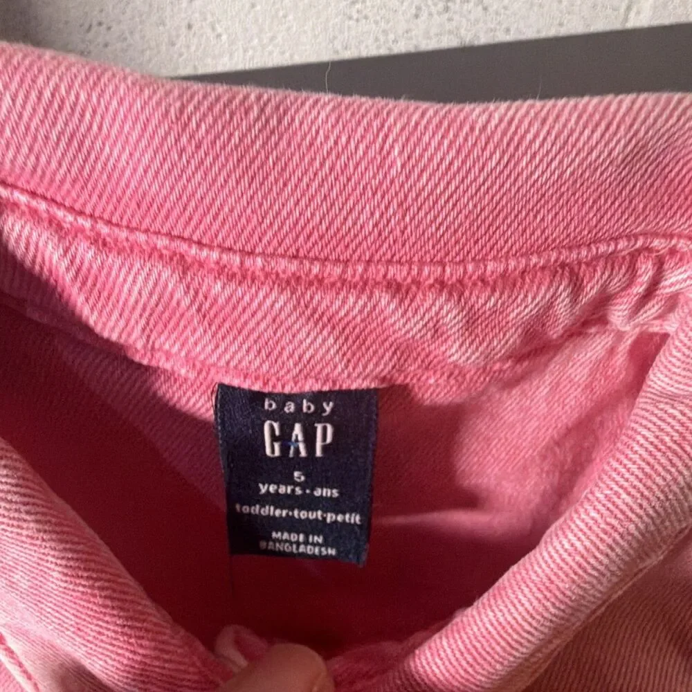 Gap Baby Girls Pink Sleeveless Denim Shirt Dress Button Front Pockets 5Y